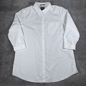 Lands' End Shirt Women's 18T White 3/4 Sleeve Button Up Classic‎ Career Office